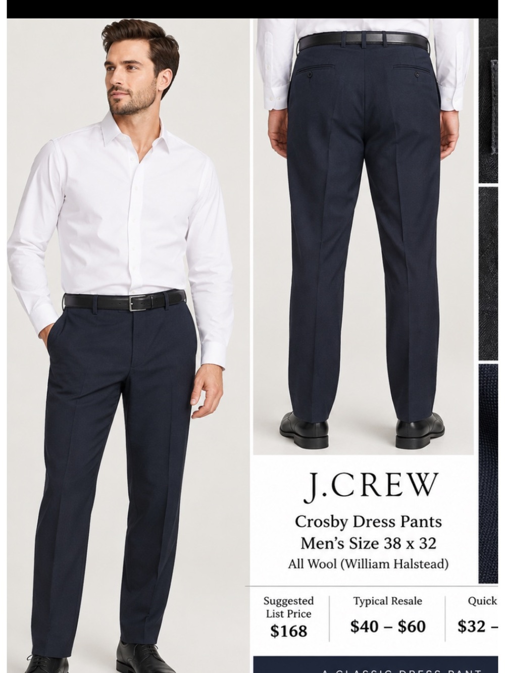J crew Crosby Navy Men’s wool Dress pants - Classic Tailored Fit size w36L 32